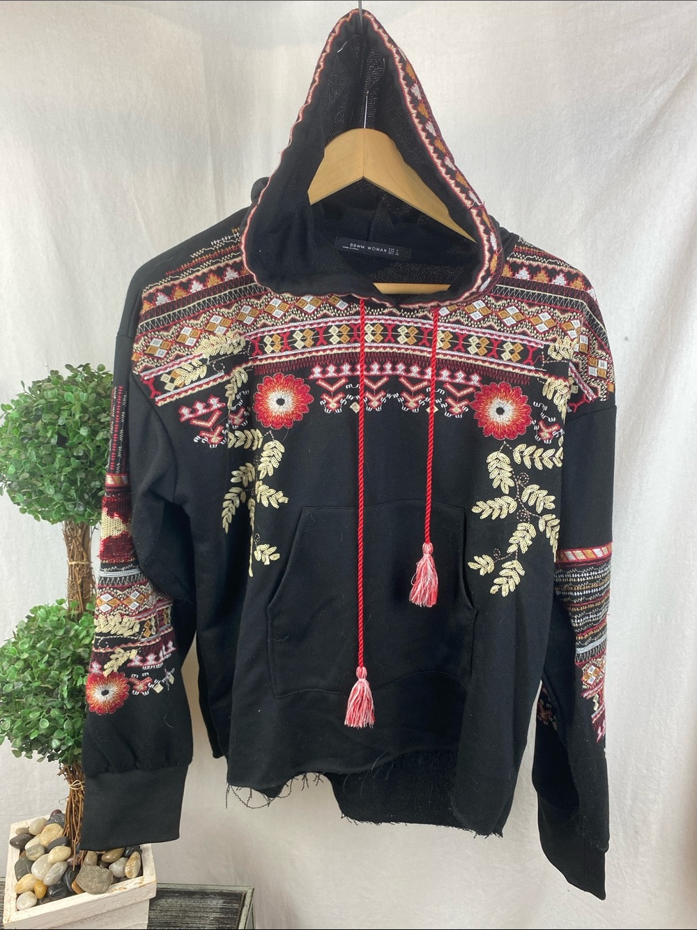 BBWM Woman Black & Red Long Sleeve Hoody Sweatshirt L